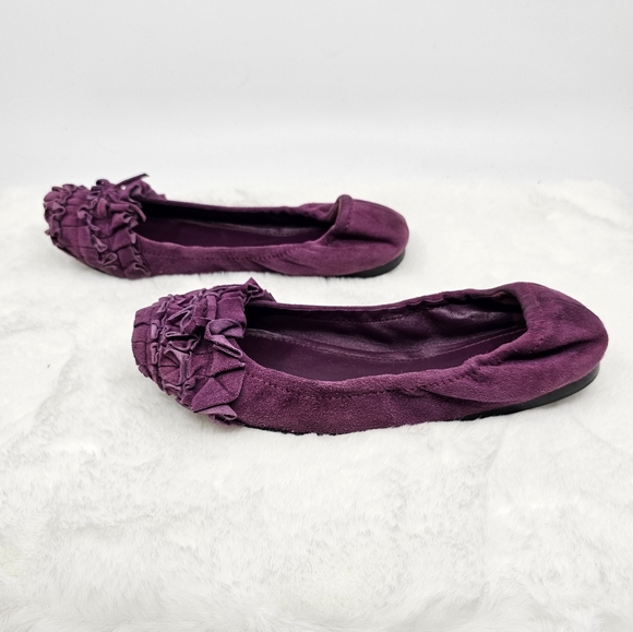 MIU MIU purple leather suede ruffle toe flats 35.5 - Picture 5 of 9